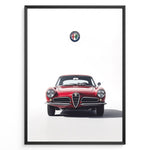 Ladda upp bild till gallerivisning, Front view illustration of a classic red Alfa Romeo vintage car with logo on a white background.

