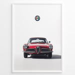Ladda upp bild till gallerivisning, Front view illustration of a classic red Alfa Romeo vintage car with logo on a white background.
