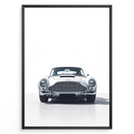 Ladda upp bild till gallerivisning, Front view illustration of a classic silver Aston Martin DB5 on a minimal white background.
