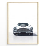 Ladda upp bild till gallerivisning, Front view illustration of a classic silver Aston Martin DB5 on a minimal white background.
