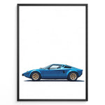 Ladda upp bild till gallerivisning, Illustration of a classic blue Lamborghini shown in a clean side-view on a white background.
