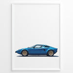 Ladda upp bild till gallerivisning, Illustration of a classic blue Lamborghini shown in a clean side-view on a white background.
