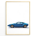 Ladda upp bild till gallerivisning, Illustration of a classic blue Lamborghini shown in a clean side-view on a white background.
