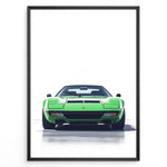 Ladda upp bild till gallerivisning, Illustration of a green vintage sports car viewed from the front on a clean white background.
