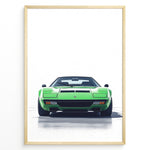 Ladda upp bild till gallerivisning, Illustration of a green vintage sports car viewed from the front on a clean white background.
