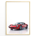 Ladda upp bild till gallerivisning, Illustration of a red Lamborghini Miura classic sports car on a clean white background.
