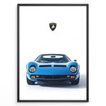 Ladda upp bild till gallerivisning, Blue Lamborghini Miura classic supercar front view poster illustration.

