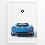 Ladda upp bild till gallerivisning, Blue Lamborghini Miura classic supercar front view poster illustration.
