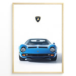 Ladda upp bild till gallerivisning, Blue Lamborghini Miura classic supercar front view poster illustration.
