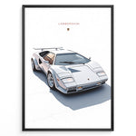 Ladda upp bild till gallerivisning, Illustration of a white Lamborghini Countach classic sports car on a minimal white background.
