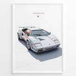 Ladda upp bild till gallerivisning, Illustration of a white Lamborghini Countach classic sports car on a minimal white background.
