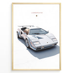 Ladda upp bild till gallerivisning, Illustration of a white Lamborghini Countach classic sports car on a minimal white background.
