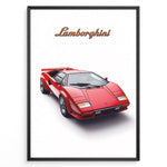Ladda upp bild till gallerivisning, Red Lamborghini Countach classic supercar illustration front-angle poster.
