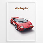 Ladda upp bild till gallerivisning, Red Lamborghini Countach classic supercar illustration front-angle poster.
