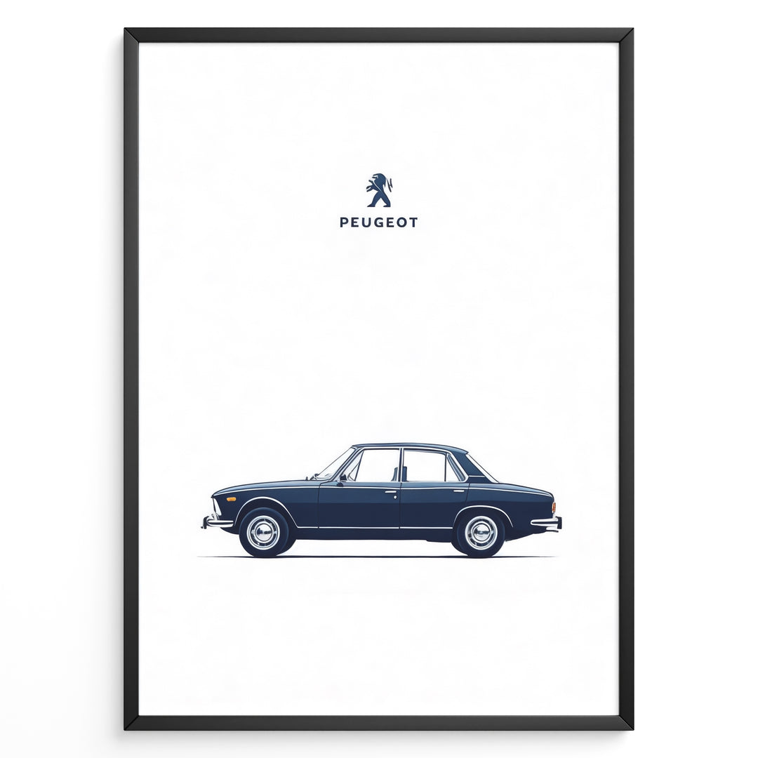 Classic Peugeot blue sedan side view minimalist illustration