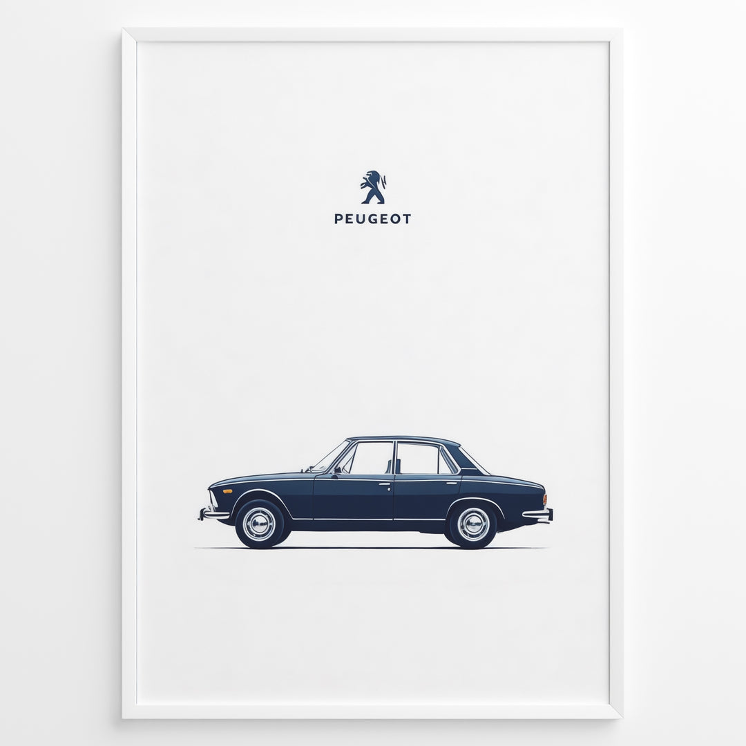 Classic Peugeot blue sedan side view minimalist illustration