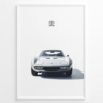 Ladda upp bild till gallerivisning, Front view illustration of a white Toyota 2000GT classic sports car on a minimal white background.
