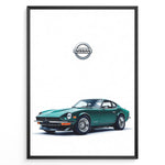 Ladda upp bild till gallerivisning, Illustration of a classic green Nissan sports car on a white background.
