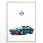 Ladda upp bild till gallerivisning, Illustration of a classic green Nissan sports car on a white background.

