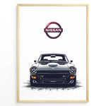 Ladda upp bild till gallerivisning, Front view illustration of a black Nissan Fairlady Z classic sports car.
