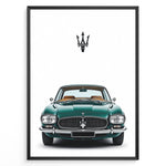 Ladda upp bild till gallerivisning, Front view illustration of a vintage green Maserati classic car.
