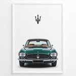 Ladda upp bild till gallerivisning, Front view illustration of a vintage green Maserati classic car.
