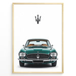 Ladda upp bild till gallerivisning, Front view illustration of a vintage green Maserati classic car.
