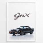 Ladda upp bild till gallerivisning, Illustration of a Buick GNX classic black muscle car with bold GNX text above.
