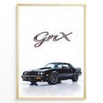 Ladda upp bild till gallerivisning, Illustration of a Buick GNX classic black muscle car with bold GNX text above.
