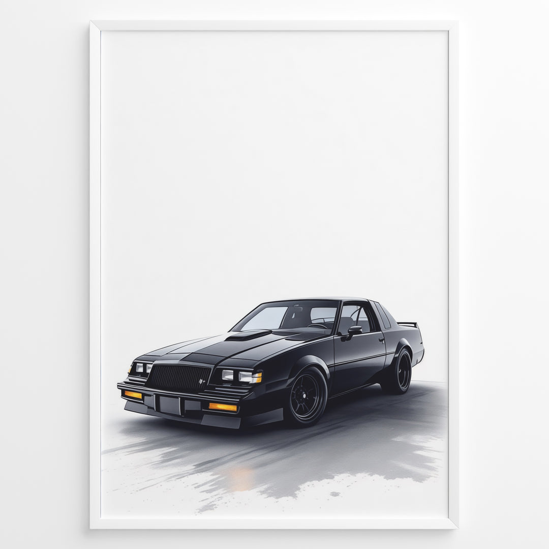 Illustration of a black Buick GNX muscle car on a white background