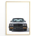 Ladda upp bild till gallerivisning, Front view illustration plakat of a black Buick GNX classic muscle car.
