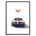 Ladda upp bild till gallerivisning, Illustration of a classic Pontiac Firebird Trans Am viewed from the front.
