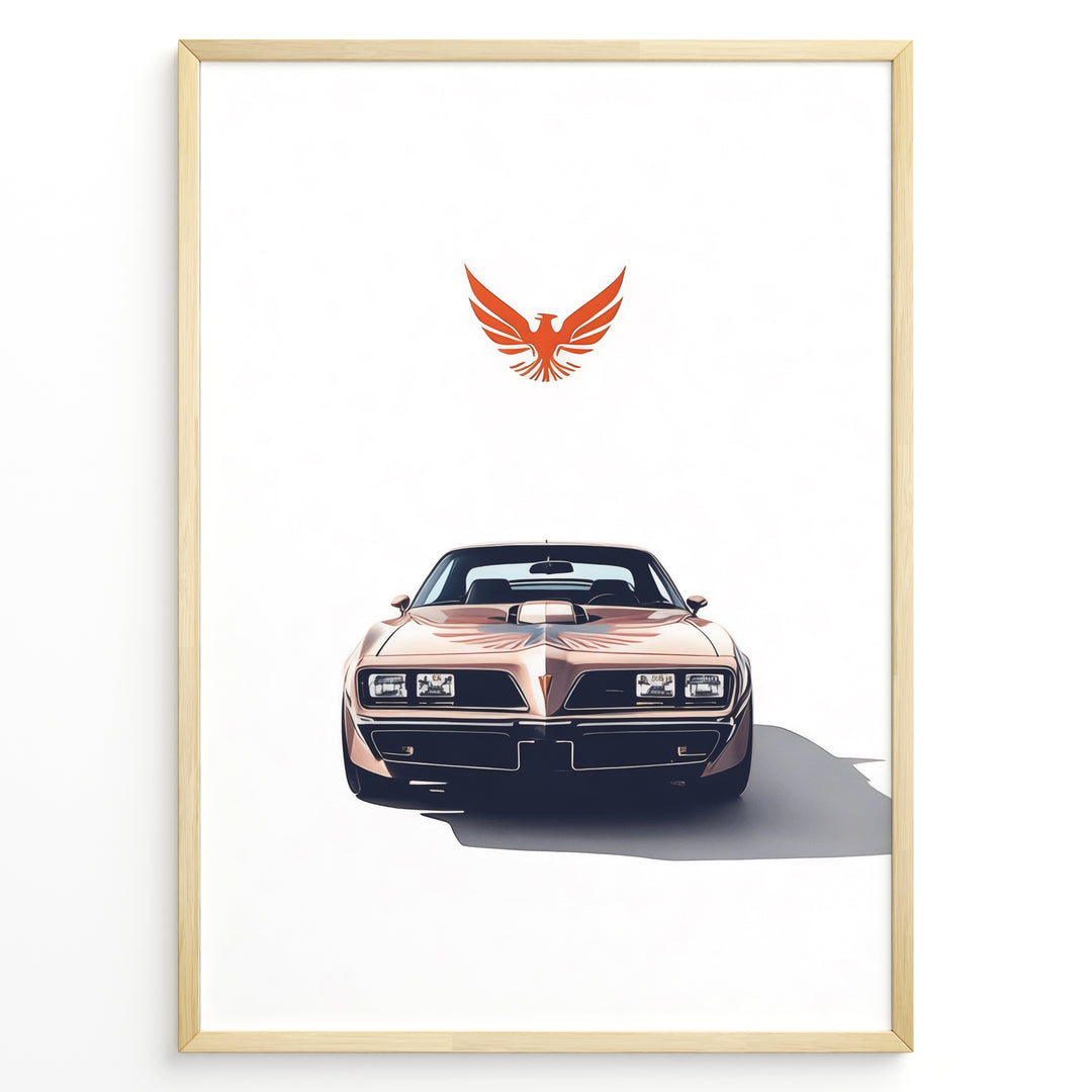 Illustration of a classic Pontiac Firebird Trans Am viewed from the front