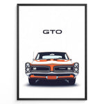 Ladda upp bild till gallerivisning, Front view illustration of a vintage Pontiac GTO Judge classic muscle car poster.
