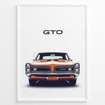 Ladda upp bild till gallerivisning, Front view illustration of a vintage Pontiac GTO Judge classic muscle car poster.
