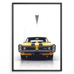 Ladda upp bild till gallerivisning, Yellow Pontiac GTO Judge vintage muscle car front view illustration poster.
