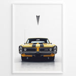 Ladda upp bild till gallerivisning, Yellow Pontiac GTO Judge vintage muscle car front view illustration poster.
