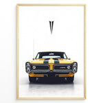 Ladda upp bild till gallerivisning, Yellow Pontiac GTO Judge vintage muscle car front view illustration poster.
