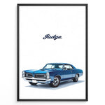 Ladda upp bild till gallerivisning, Illustration of a blue Pontiac GTO Judge classic muscle car on a white background.
