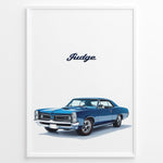 Ladda upp bild till gallerivisning, Illustration of a blue Pontiac GTO Judge classic muscle car on a white background.
