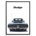 Ladda upp bild till gallerivisning, Front view illustration of a classic black Dodge Charger car.
