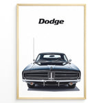 Ladda upp bild till gallerivisning, Front view illustration of a classic black Dodge Charger car.
