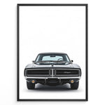 Ladda upp bild till gallerivisning, Front view illustration of a classic black Dodge Charger car.
