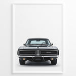 Ladda upp bild till gallerivisning, Front view illustration of a classic black Dodge Charger car.
