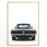 Ladda upp bild till gallerivisning, Front view illustration of a classic black Dodge Charger car.

