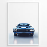 Ladda upp bild till gallerivisning, Front view illustration of a classic Dodge Challenger muscle car in blue.
