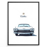 Ladda upp bild till gallerivisning, Front-view illustration of a vintage white Cadillac convertible on a minimalist poster.
