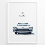 Ladda upp bild till gallerivisning, Front-view illustration of a vintage white Cadillac convertible on a minimalist poster.
