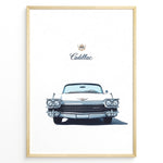 Ladda upp bild till gallerivisning, Front-view illustration of a vintage white Cadillac convertible on a minimalist poster.
