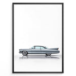 Ladda upp bild till gallerivisning, Side profile illustration of a classic blue vintage coupe in a minimalist framed poster.
